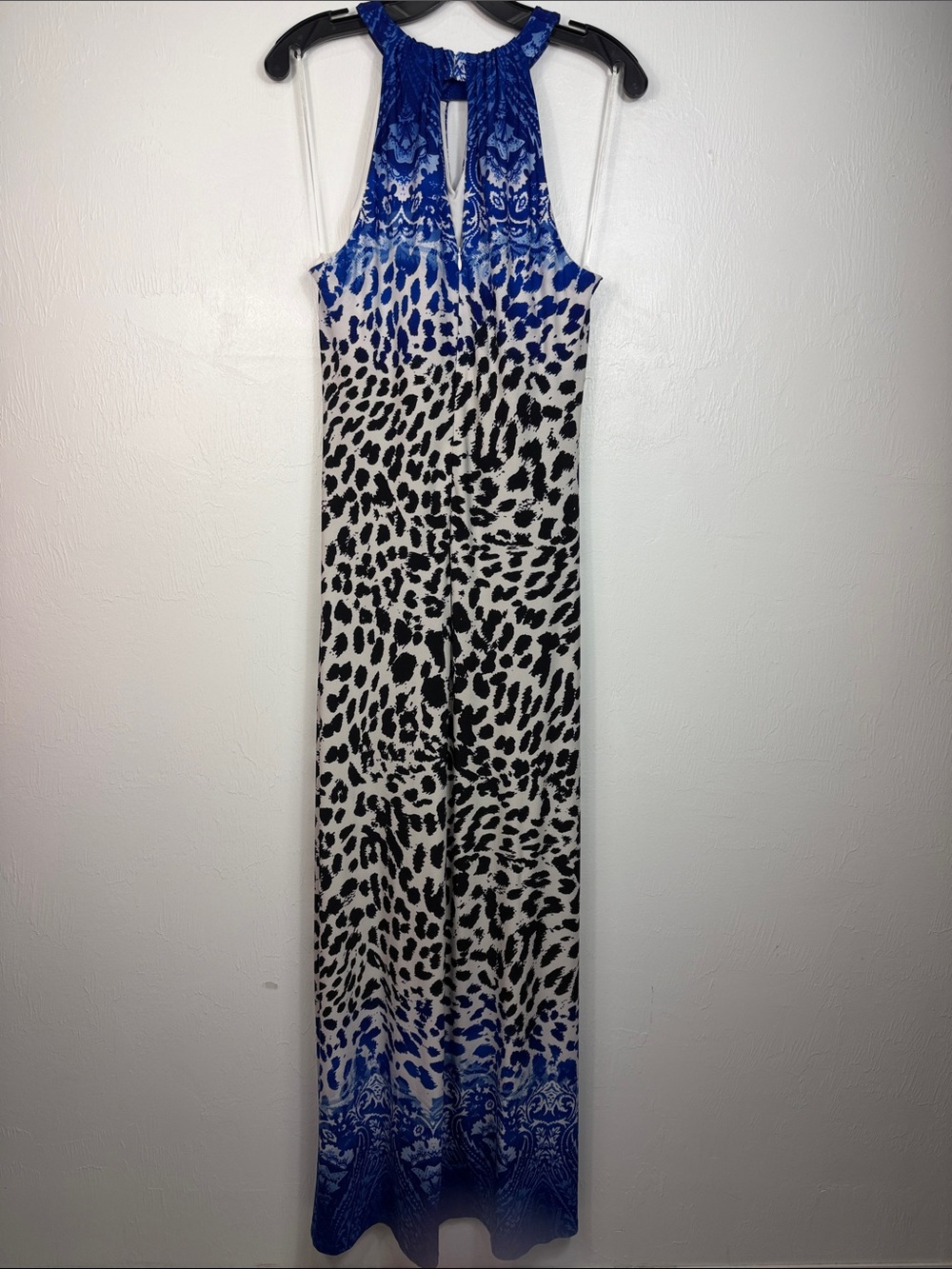 Cache Blue Leopard Paisley Print Halter Keyhole Maxi Dress Size M - Picture 3 of 9